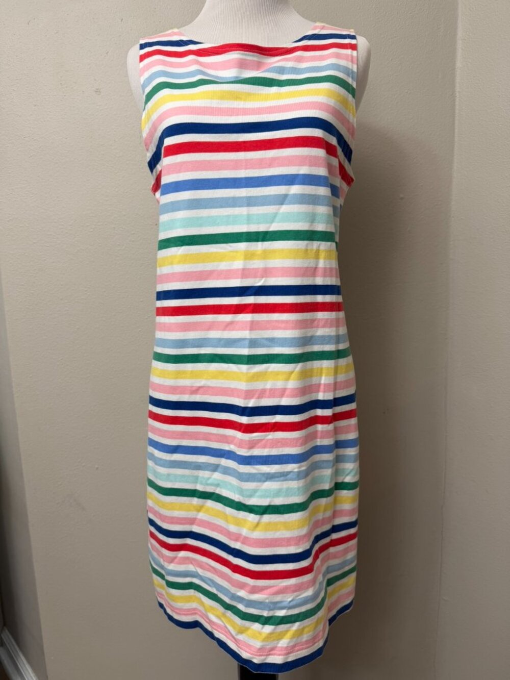 Joules Red Blue Green Pink Yellow Striped Cotton Dress Size 10